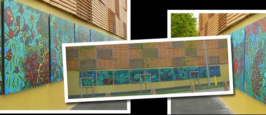 Fresque extérieure sur la chaufferie biomasse Camille Claudel, Palaiseau (juillet 2014)